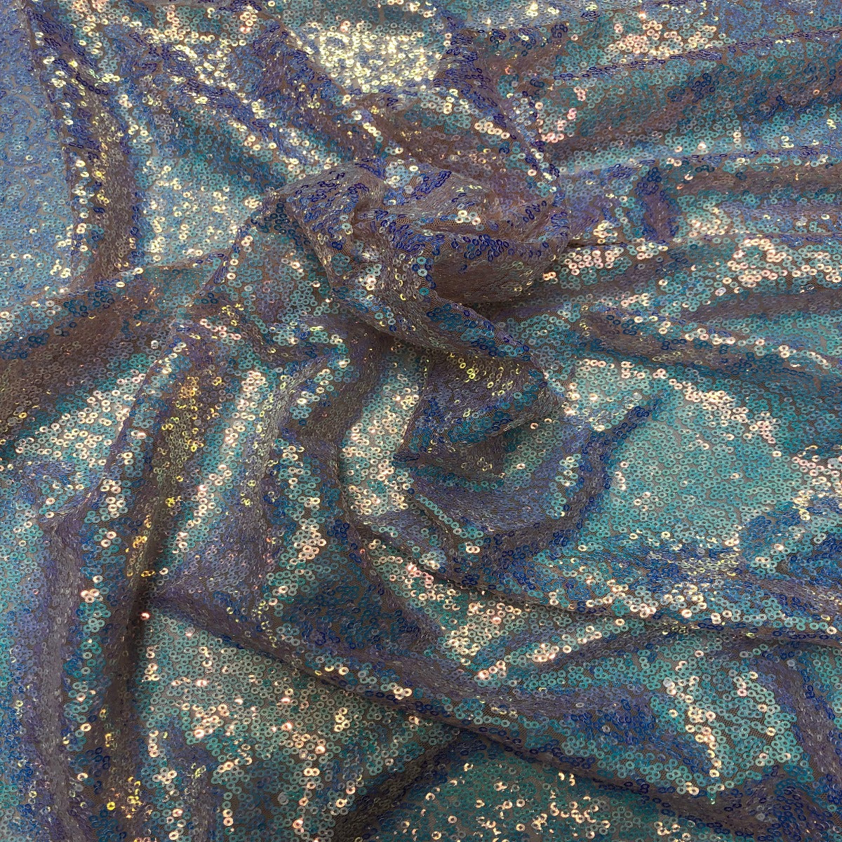 Iridescent All Over Sequins Polyester Fabric - Orange Iridescent, Black Mesh, 60" Width (1 Yard)