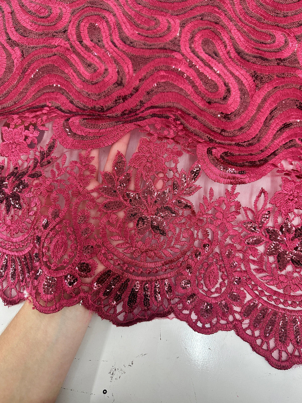 Embroidered Sequin Lace in Red Wine