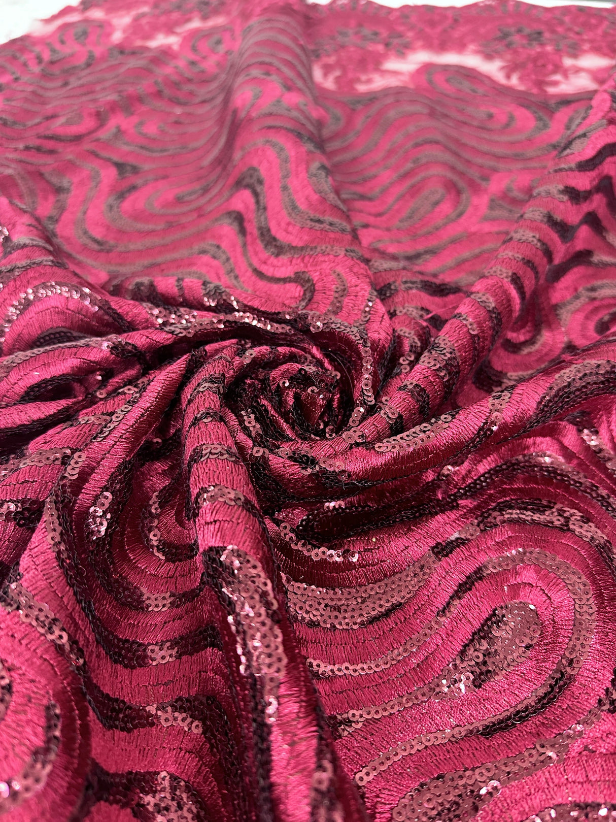 Embroidered Sequin Lace in Red Wine