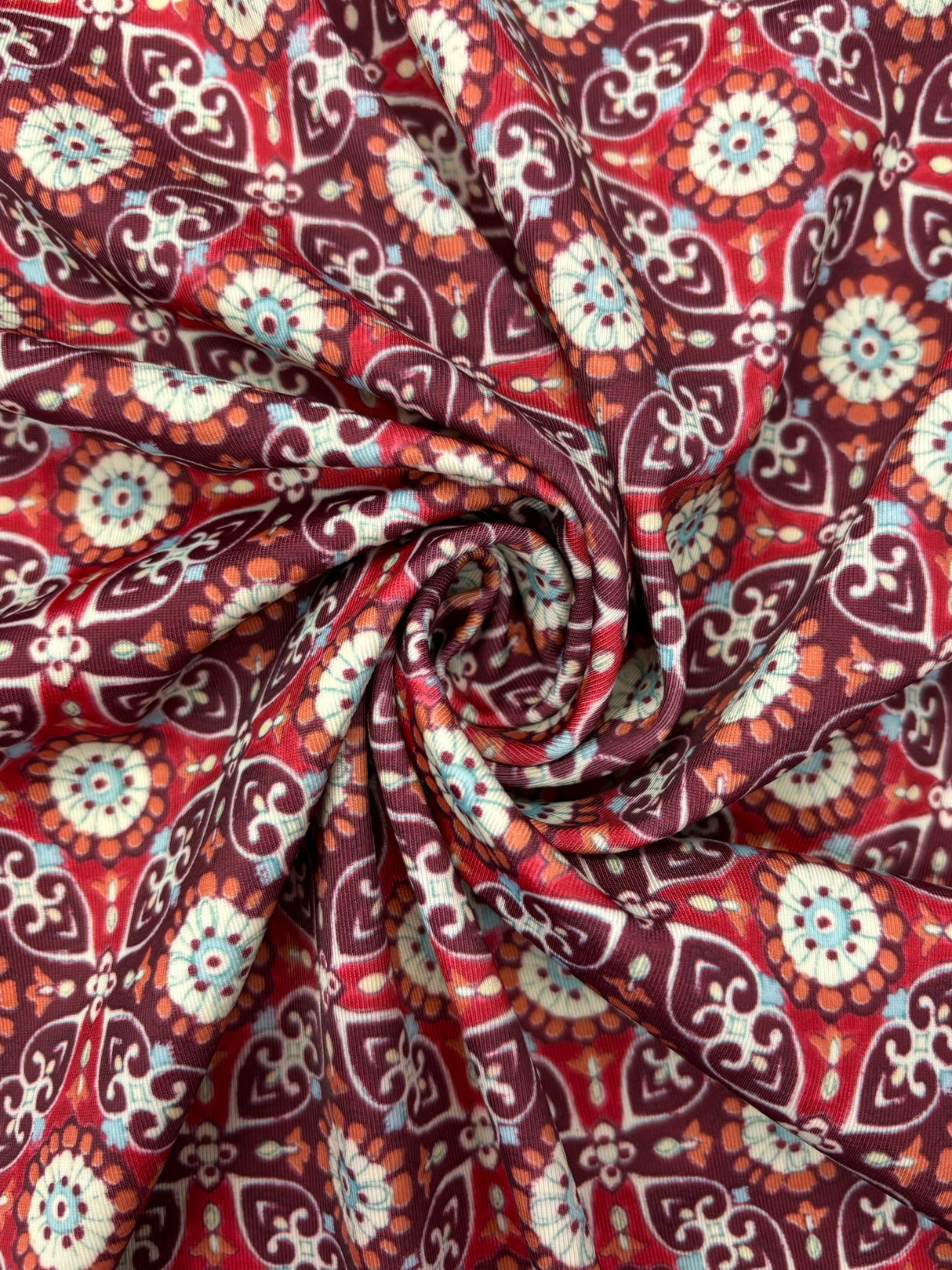 Floral Tile Printed Spandex Fabric - Floral Tile Print, 58"/60" Width (1 Yard)