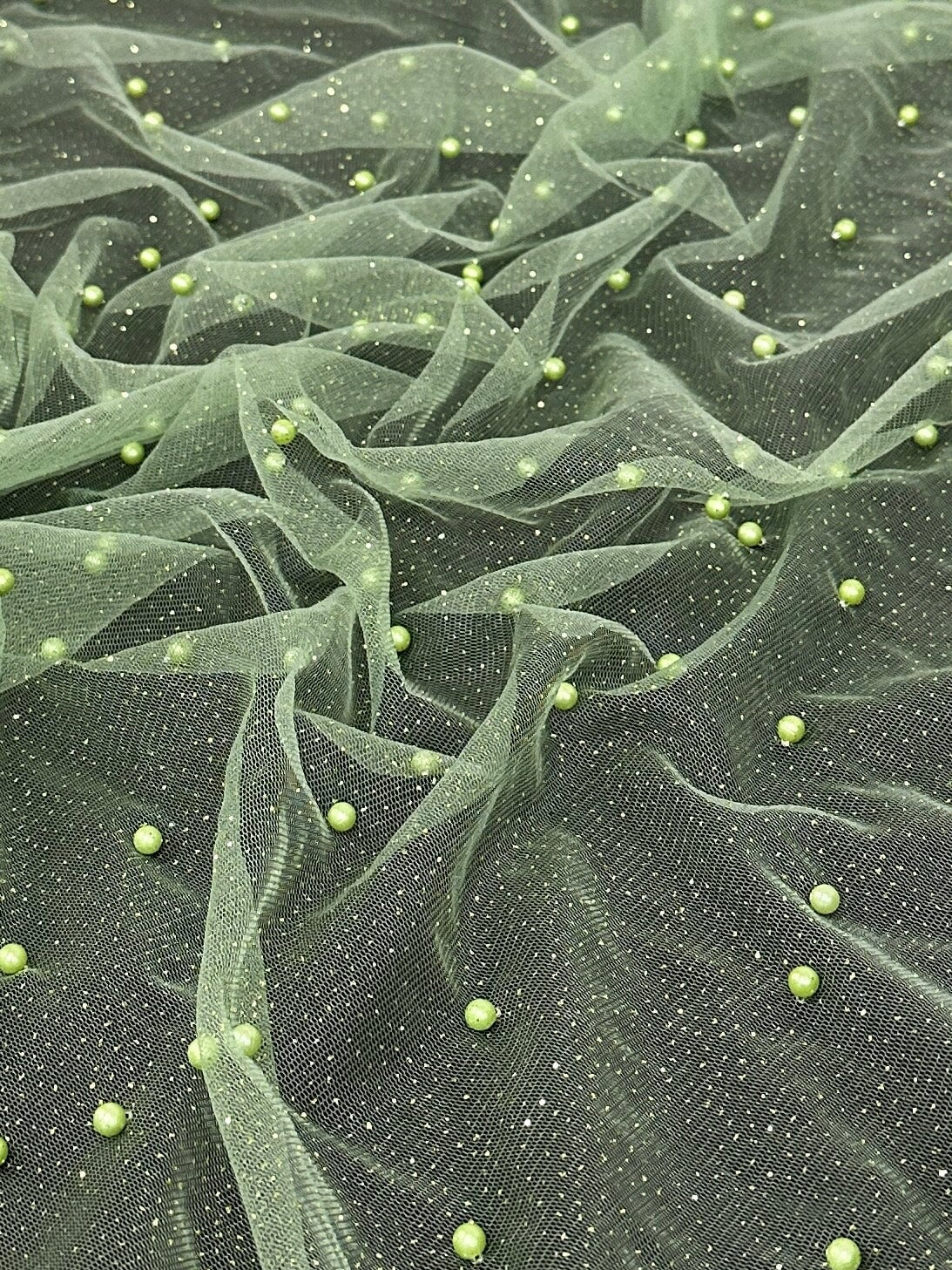 Pearl Beaded Glittery Mesh Tulle