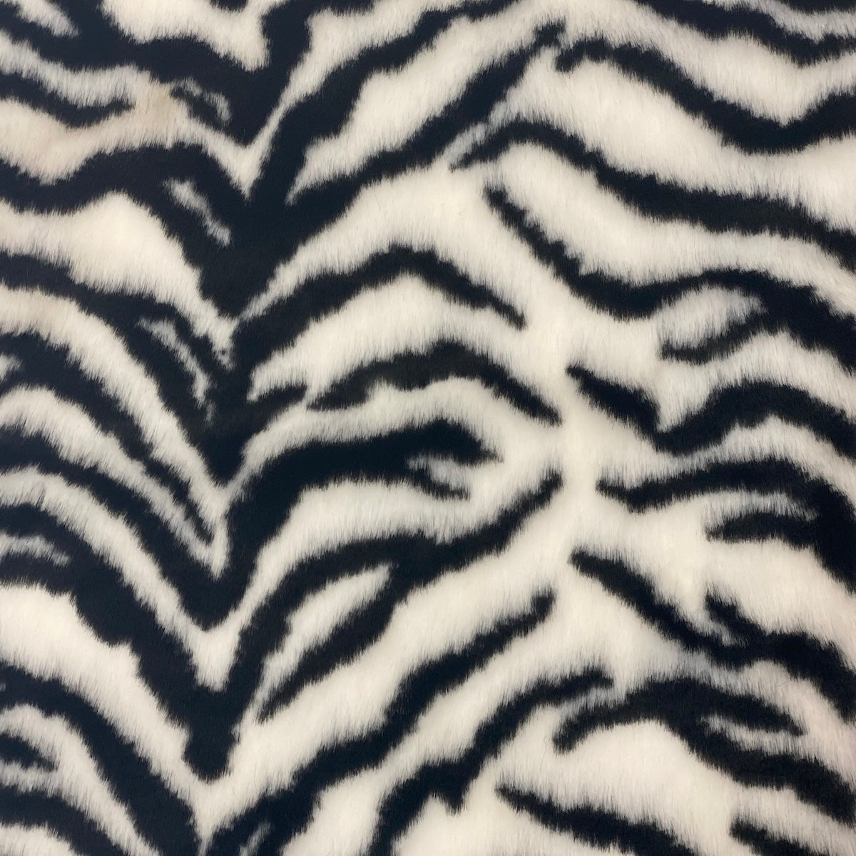 White Black Tiger Luxe Plush Faux Fur Fabric - White Black Tiger Print, 60" Width (1 Yard)