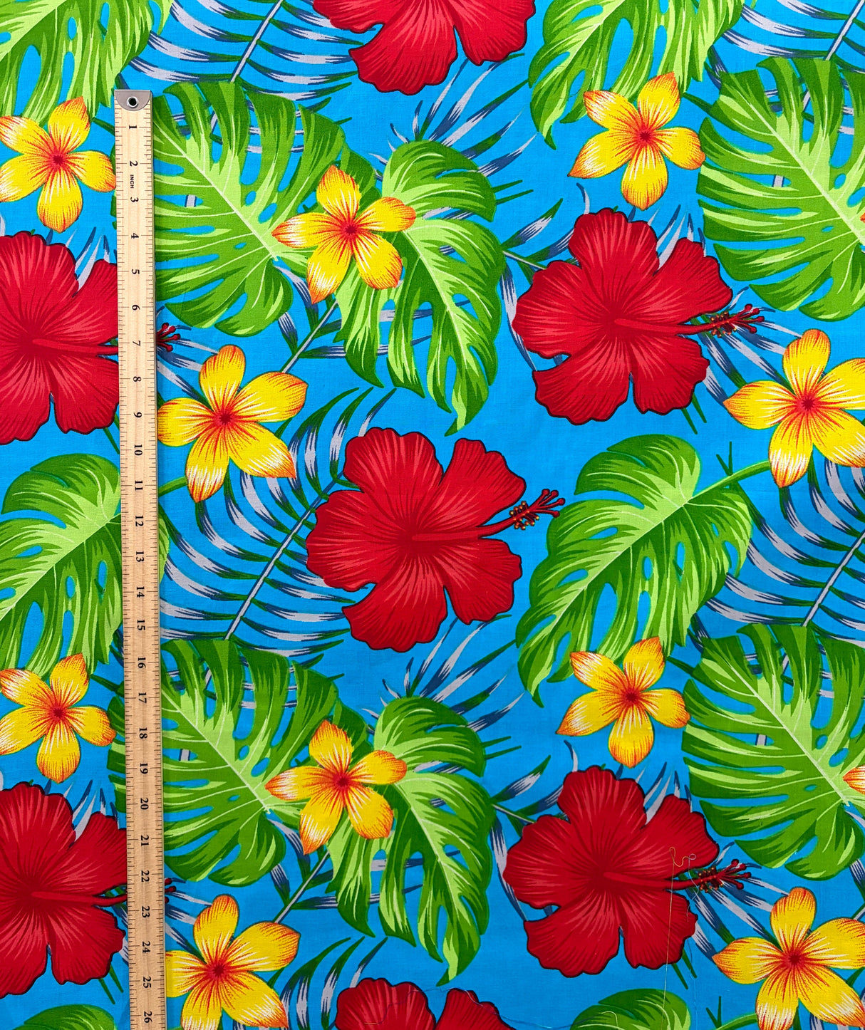 All Over Tropical Flowers 100 Percent Cotton Fabric - Blue, Red, Purple, Turquoise Tropical Floral Print, 36" X 42" (1 Yard)