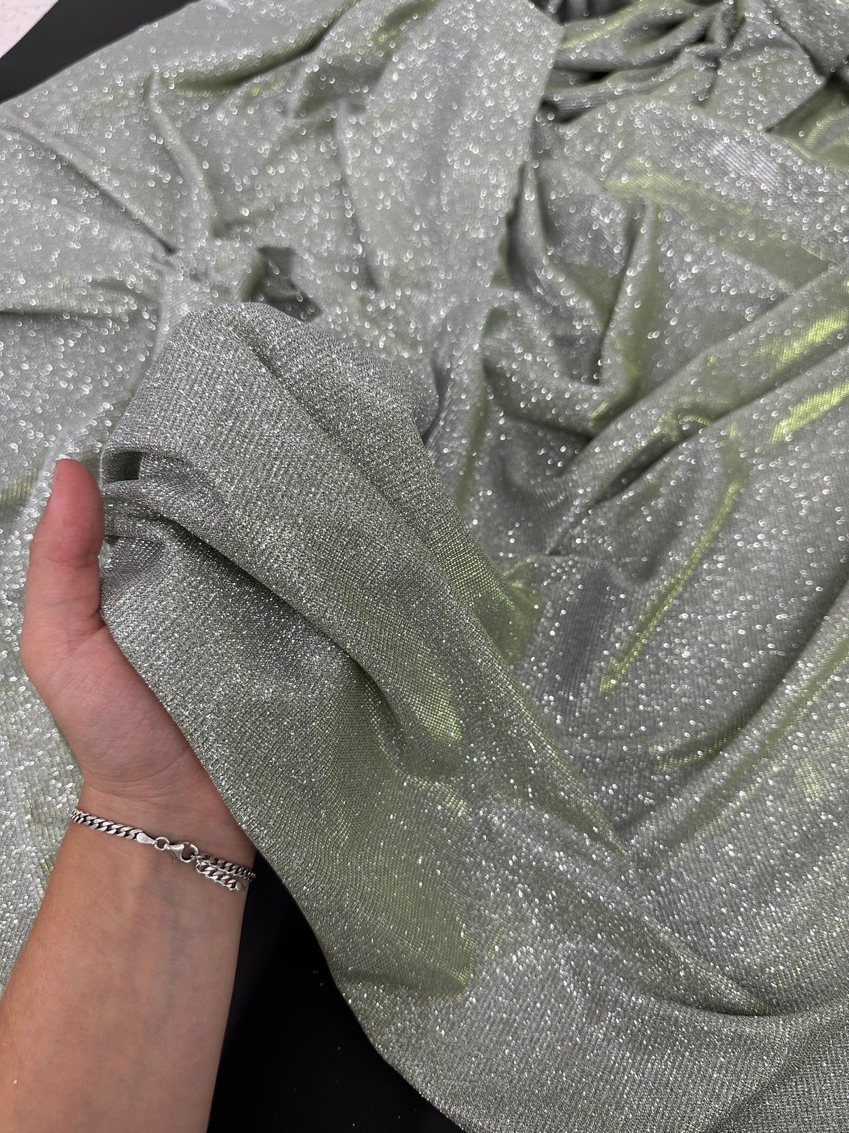 Stretch Metallic Lurex Sage Green