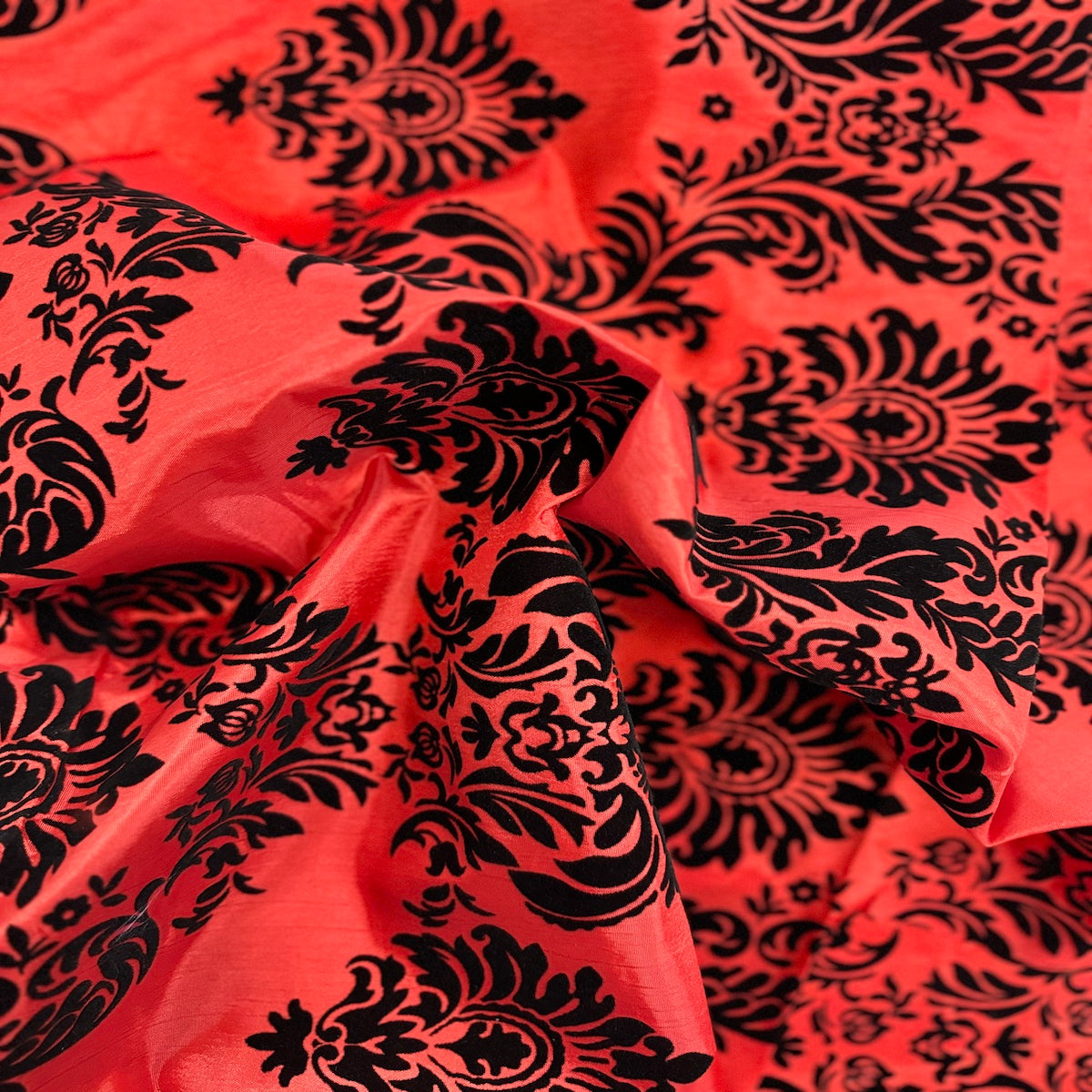 Damask Flocked Taffeta Fabric - 100 Percent Polyester Fabric, Damask Pattern, 60" Width (1 Yard)