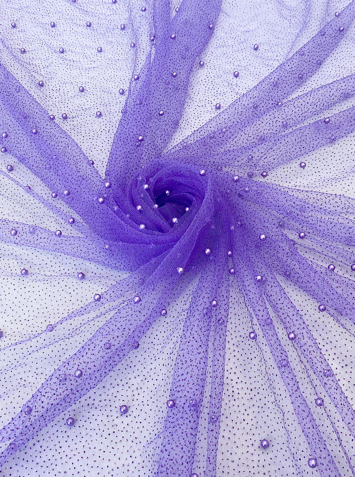 Stretch Pearl Beaded Tulle Lavender