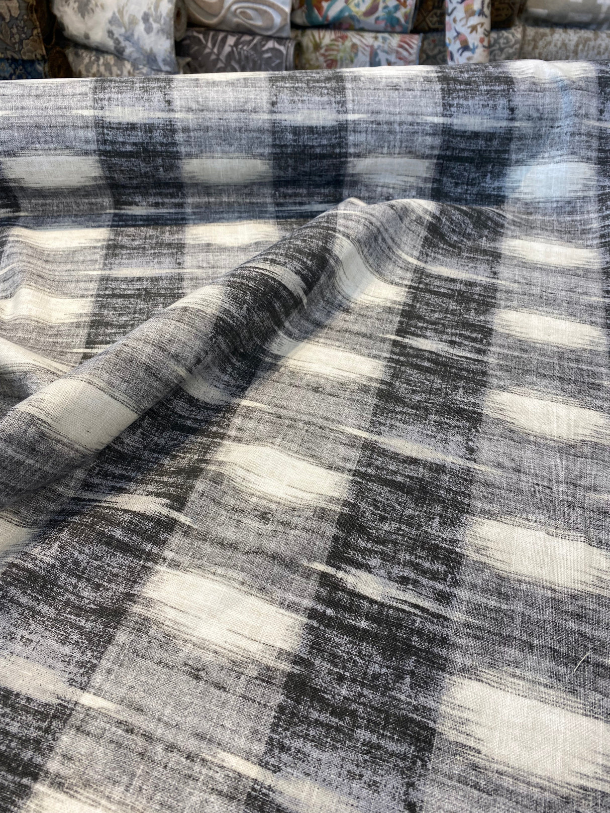 Waverly Sashika Linen Blend Fabric - Plaid, Cinder Gray/Black, 54" Width (By The Yard)