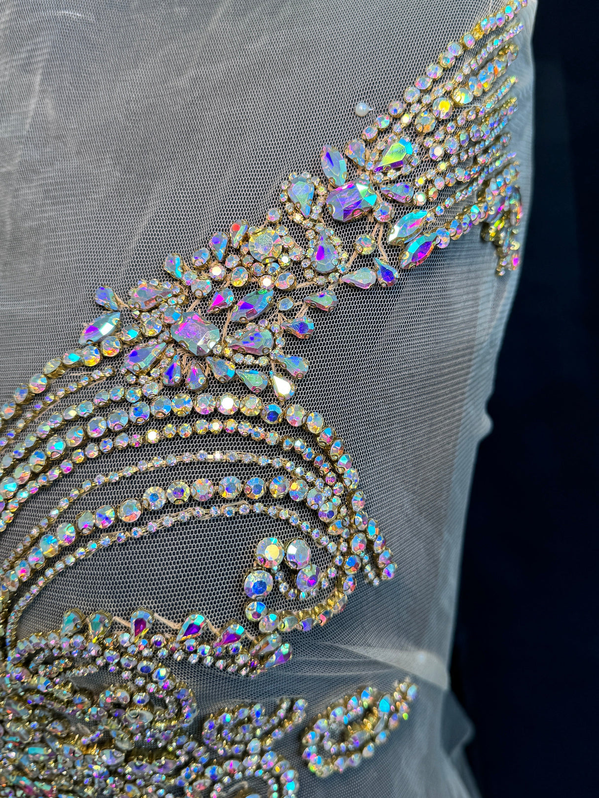 Gold Iridescent Rhinestone Bodice Applique