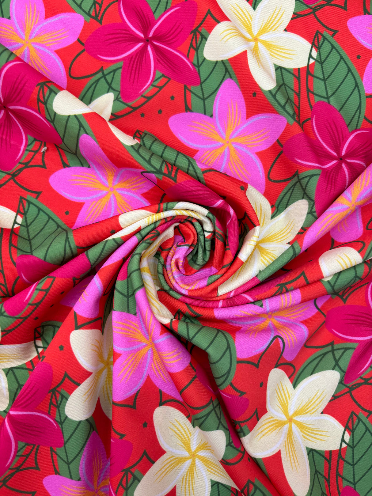 Tropical Hibiscus Printed Spandex Fabric - Tropical Hibiscus Print, 58"/60" Width (1 Yard)