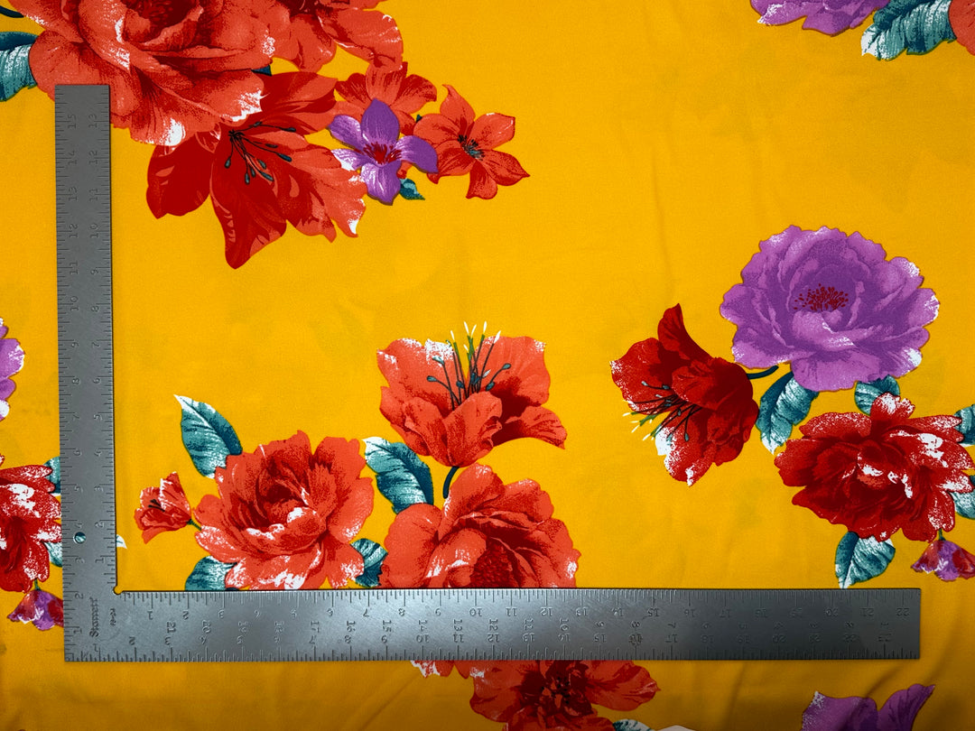 1 Yard Techno Crepe Knit Fabric Floral Design Soft Stretch 60 Inch Width