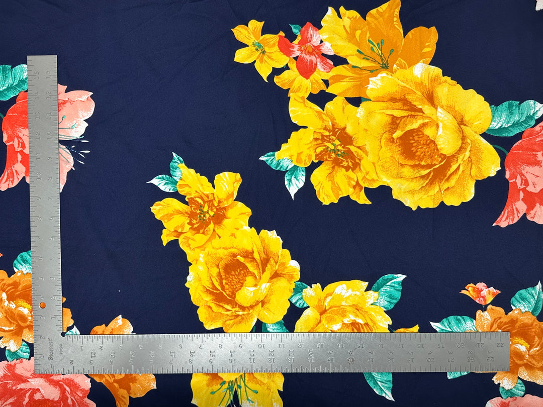 1 Yard Techno Crepe Knit Fabric Floral Design Soft Stretch 60 Inch Width