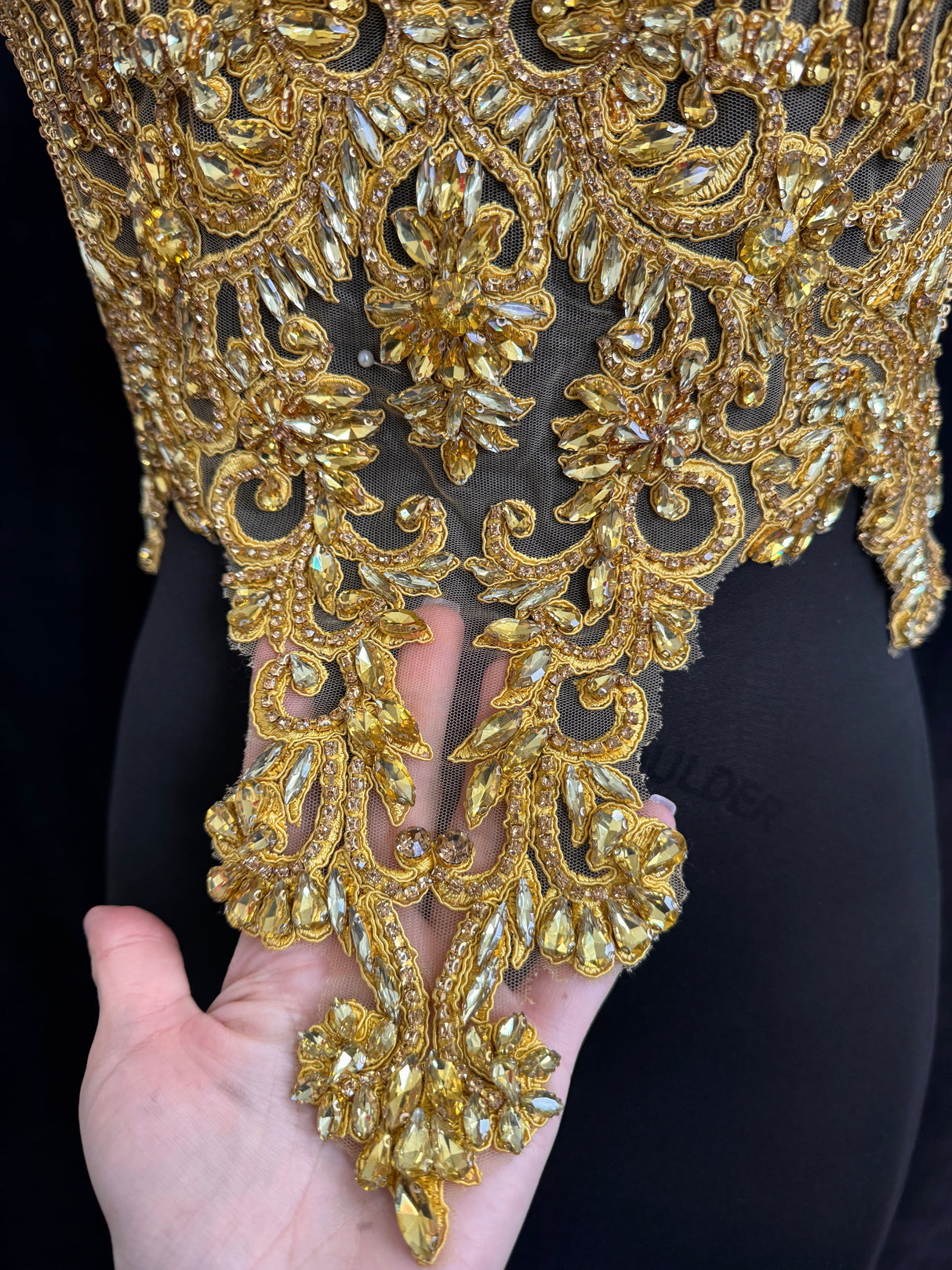 Gold Rhinestone Bodice Applique