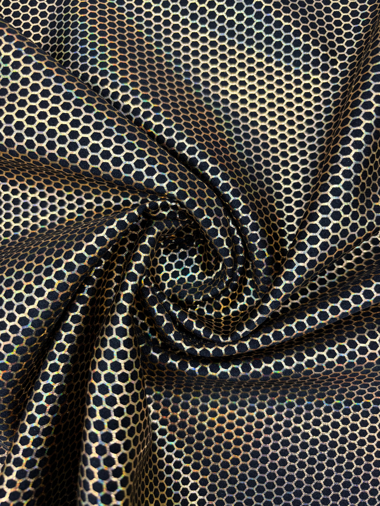 Gold Honeycomb Print Polyester Spandex Fabric - Gold Honeycomb Print, 58"/60" Width (1 Yard)