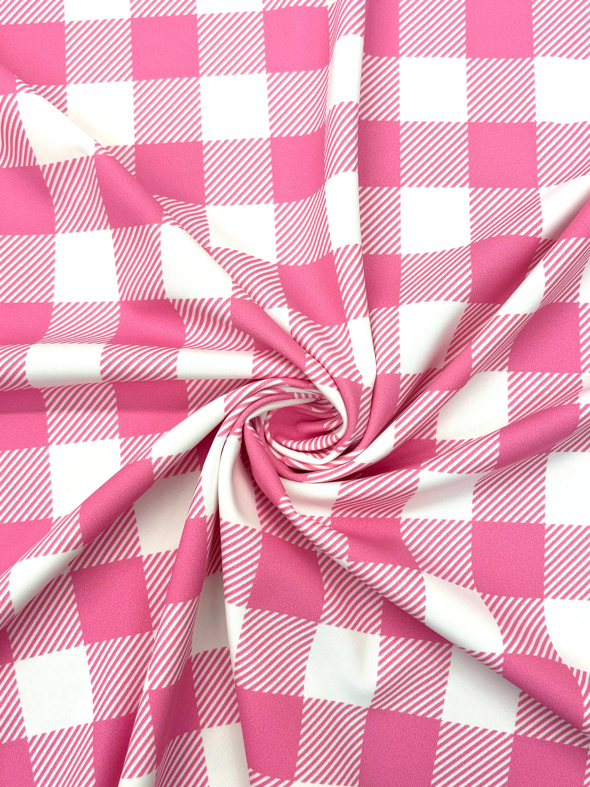 Pink Gingham Print Polyester Spandex Fabric - Pink Gingham Print, 58"/60" Width (1 Yard)