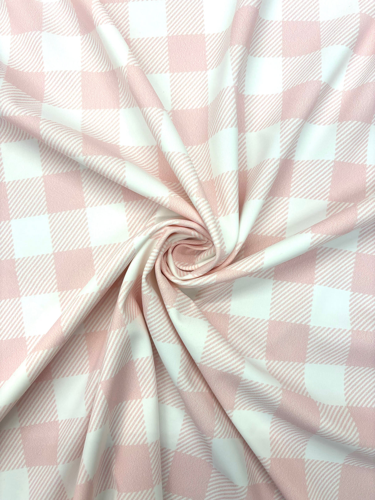 Pastel Pink Gingham Print Polyester Spandex Fabric - Gingham Print, 58"/60" Width (1 Yard)