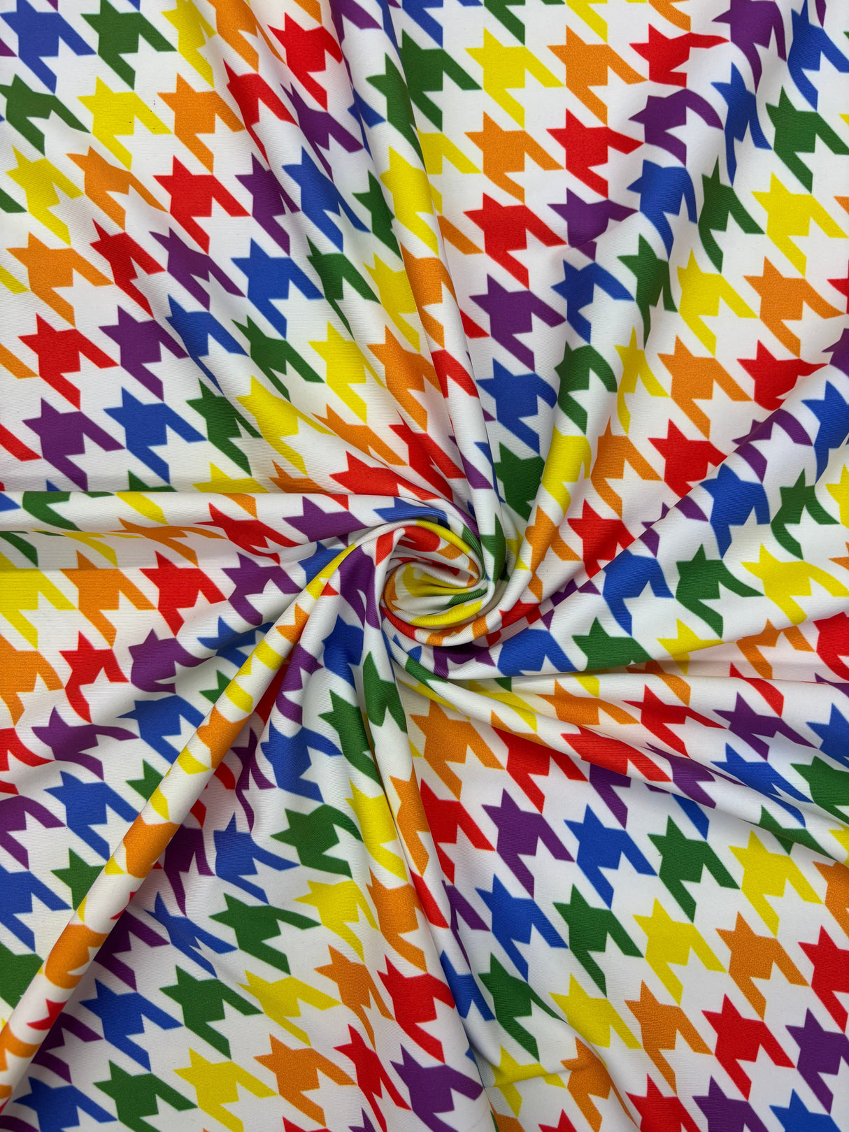 Rainbow Houndstooth Print Polyester Spandex Fabric - White/Black Houndstooth Print, 58"/60" Width (1 Yard)