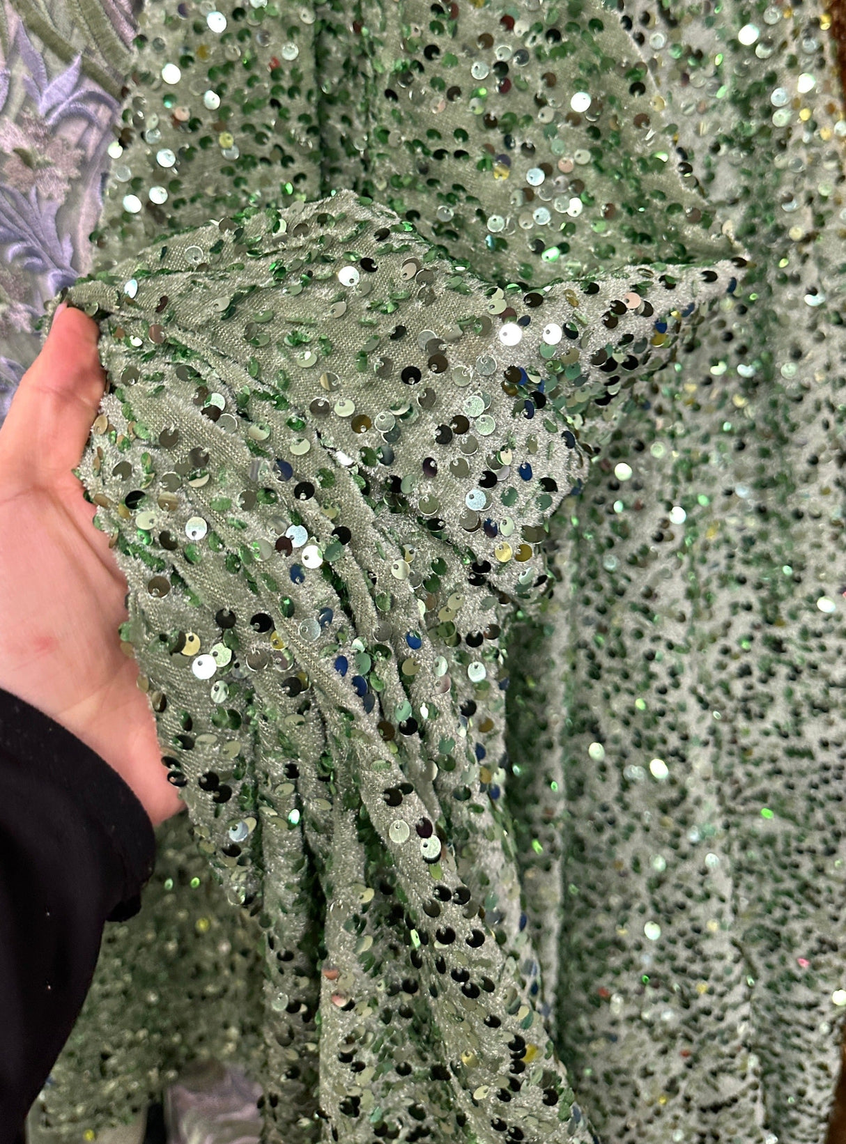 Stretch Sequin Velvet Sage Green