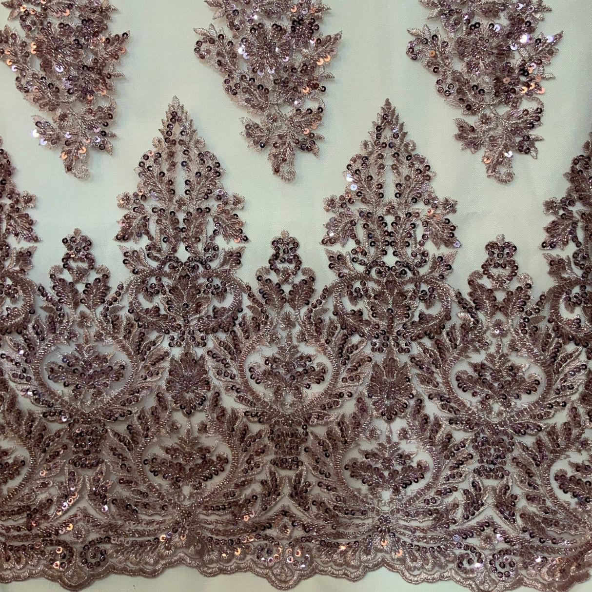 Beaded Lace Fabric on Polyester Net Mesh 50"