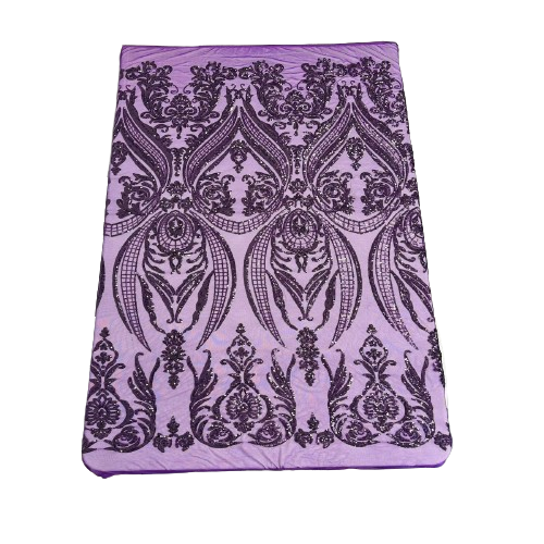 Catina Damask Stretch Sequins Nylon Spandex Mesh Fabric - Iridescent Sequin Damask, 60" Width, 52" Sequin Width (1 Yard)
