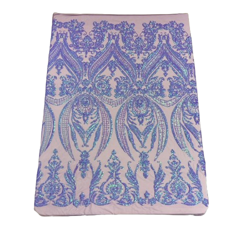 Catina Damask Stretch Sequins Nylon Spandex Mesh Fabric - Iridescent Sequin Damask, 60" Width, 52" Sequin Width (1 Yard)