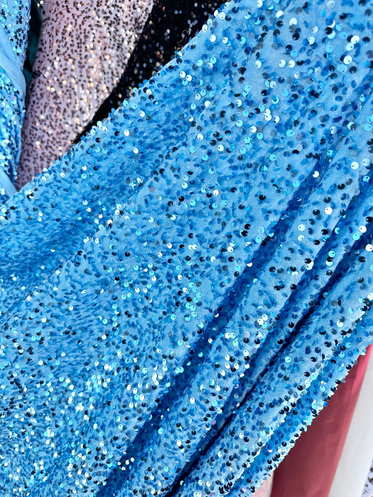 Baby Blue Stretch Sequin Velvet