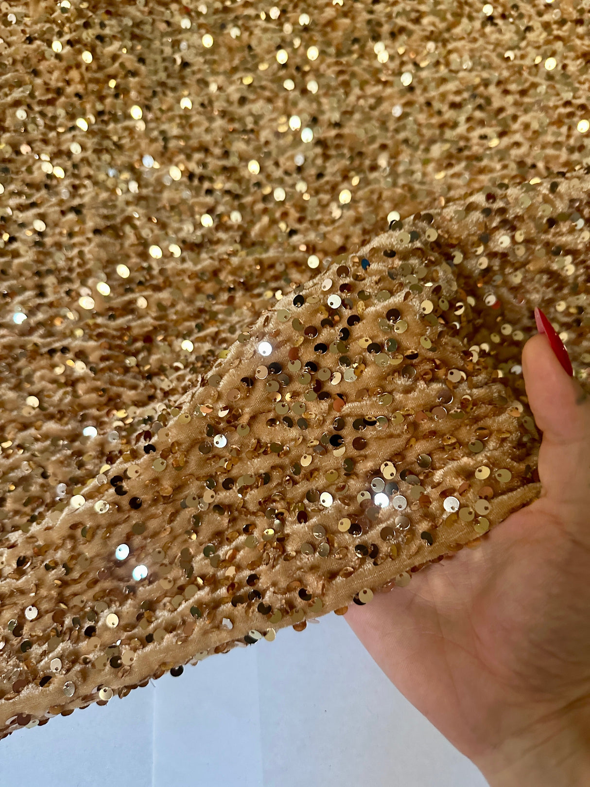 Stretch Sequin Velvet Gold Champagne