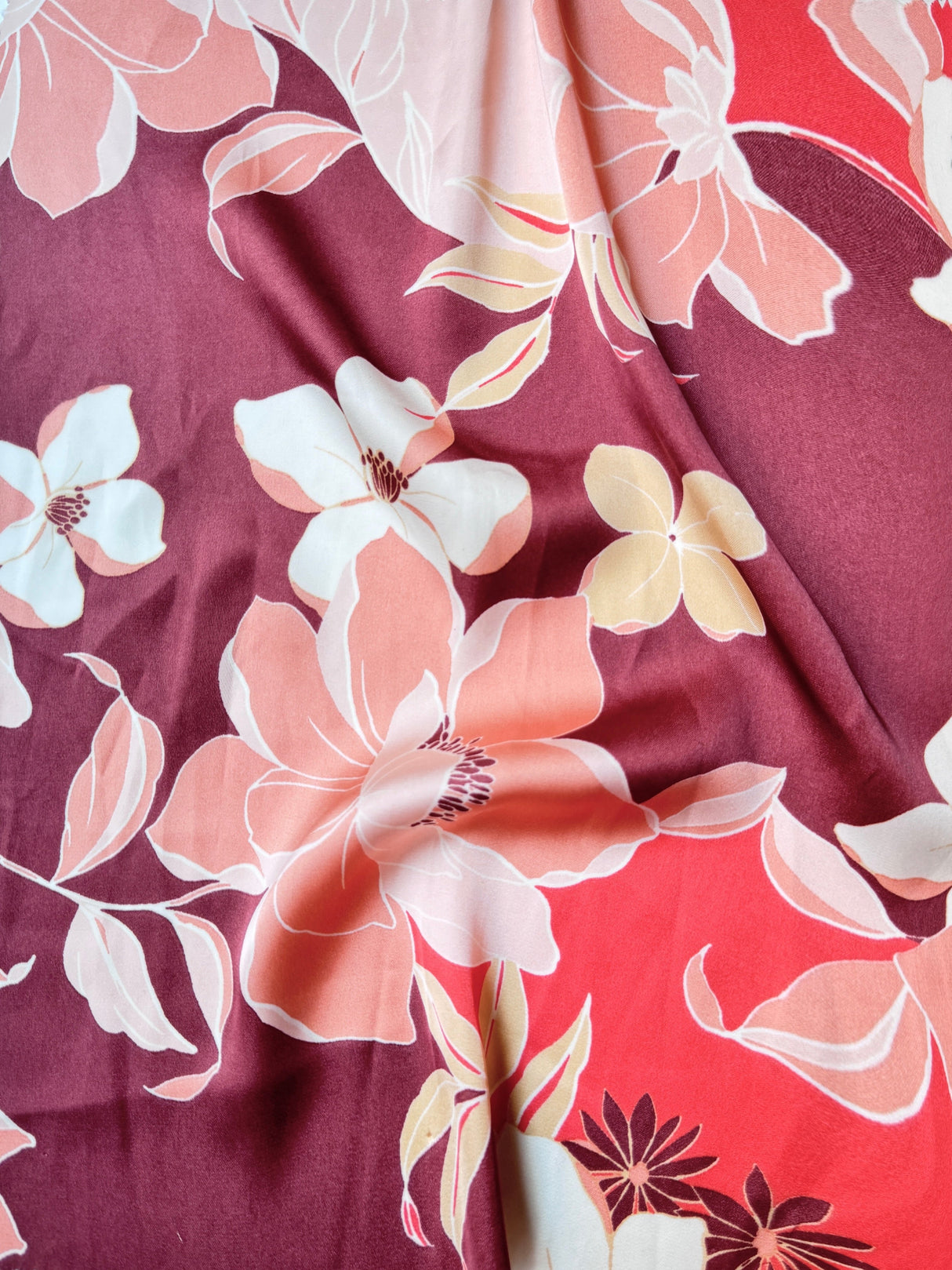 Printed Satin Burgundy Floral