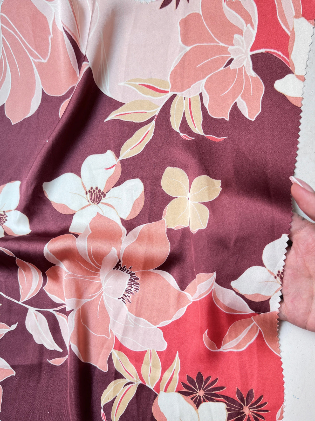 Printed Satin Burgundy Floral