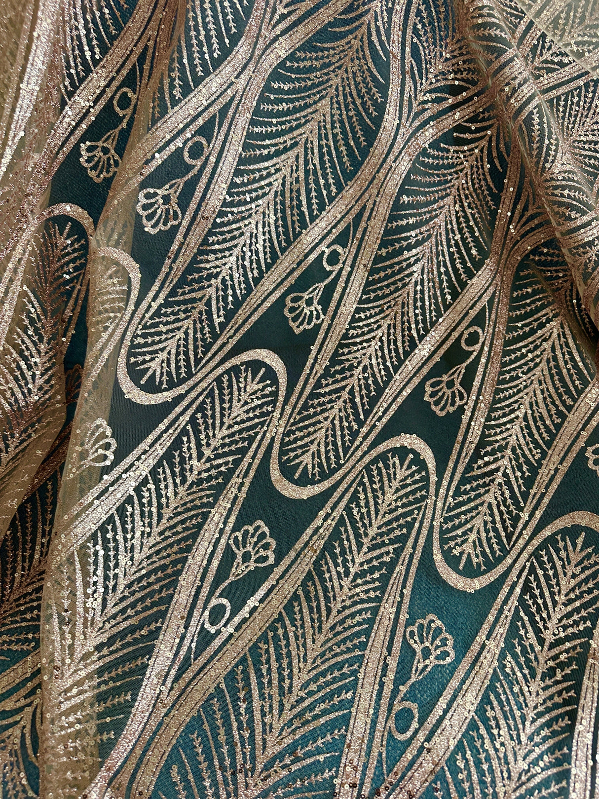 Gold Glitter Sequin Geometric Lace