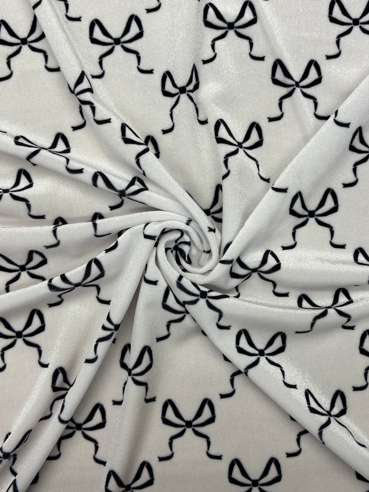 Bow Print Velvet Velvet Fabric - Pink, White Bow Print, 1 Yard