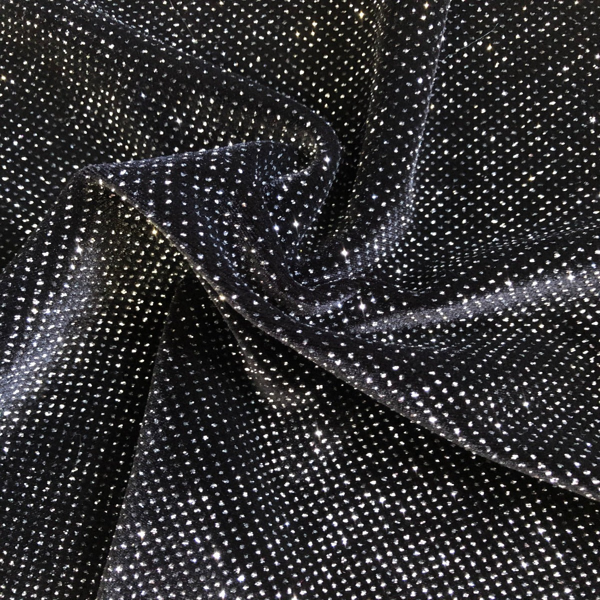 Sparkle Glitter Lurex Stretch Velvet Fabric - Iridescent Silver, Glitter Dots, 54" Width (1 Yard)