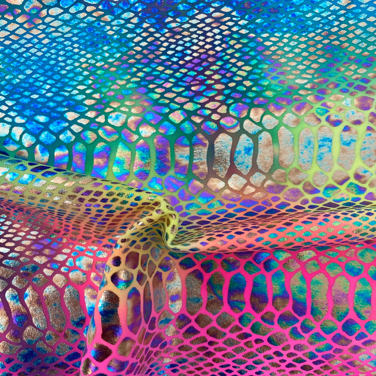 Holographic Tie Dye Taipan Snake Skin Nylon Spandex Fabric - Holographic Tie Dye Snake Skin, 60" Width (1 Yard)