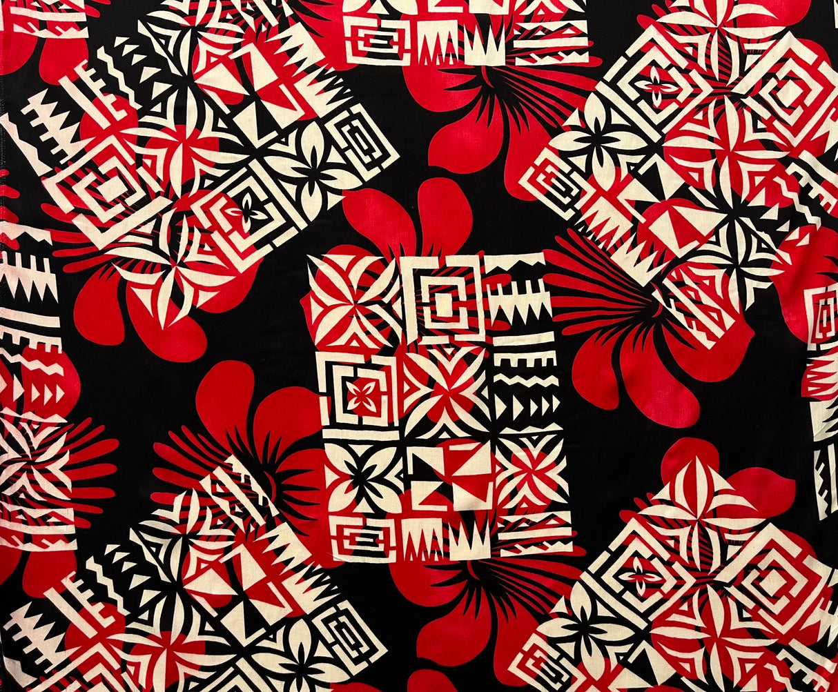 Rayon Fabric Hibiscus Geometric Floral Design