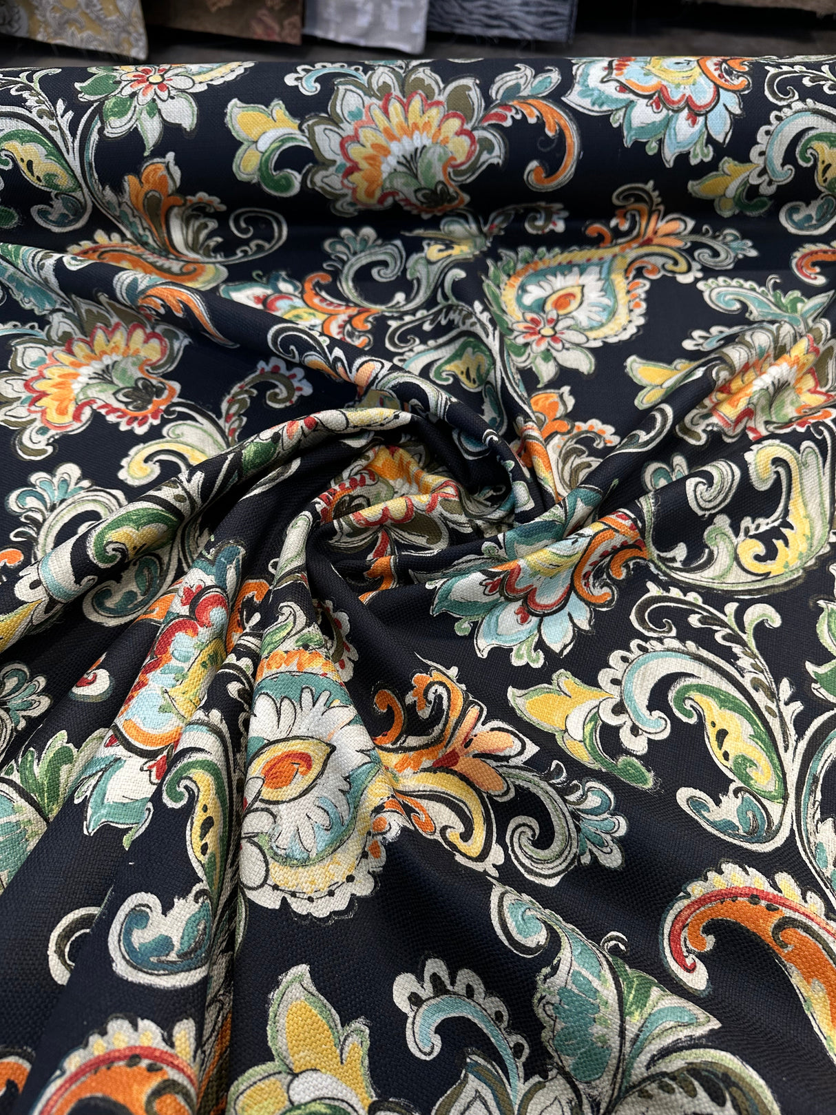 Scotto Madison Carnival Cotton Fabric - Black Multi Floral, 54" Width (1 Yard)