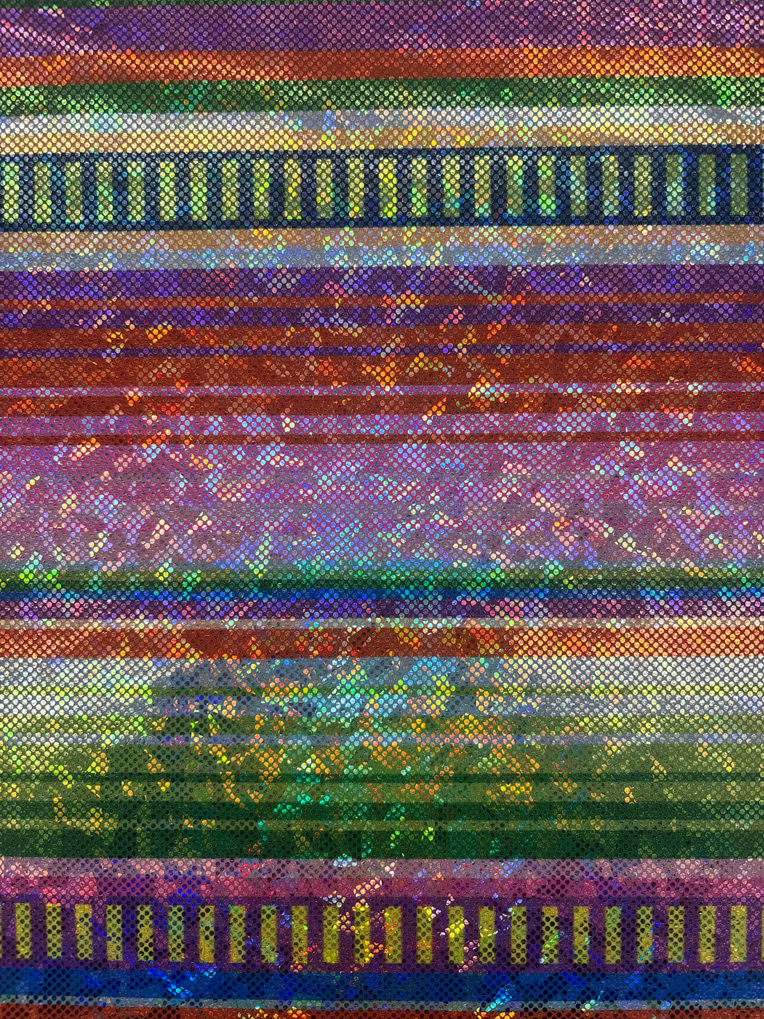 1 Yard Bold Rainbow Striped Shattered Glass Metallic Spandex Fabric for Dancewear and Costumes 60" Width