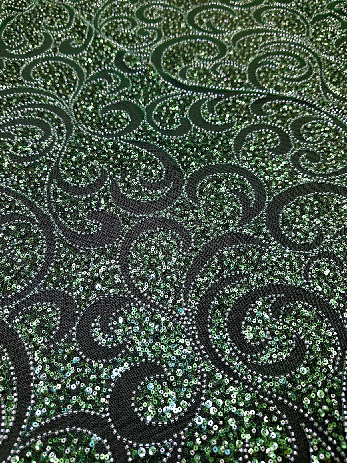 Stretch Sequin Beaded Scroll Lace on Mesh