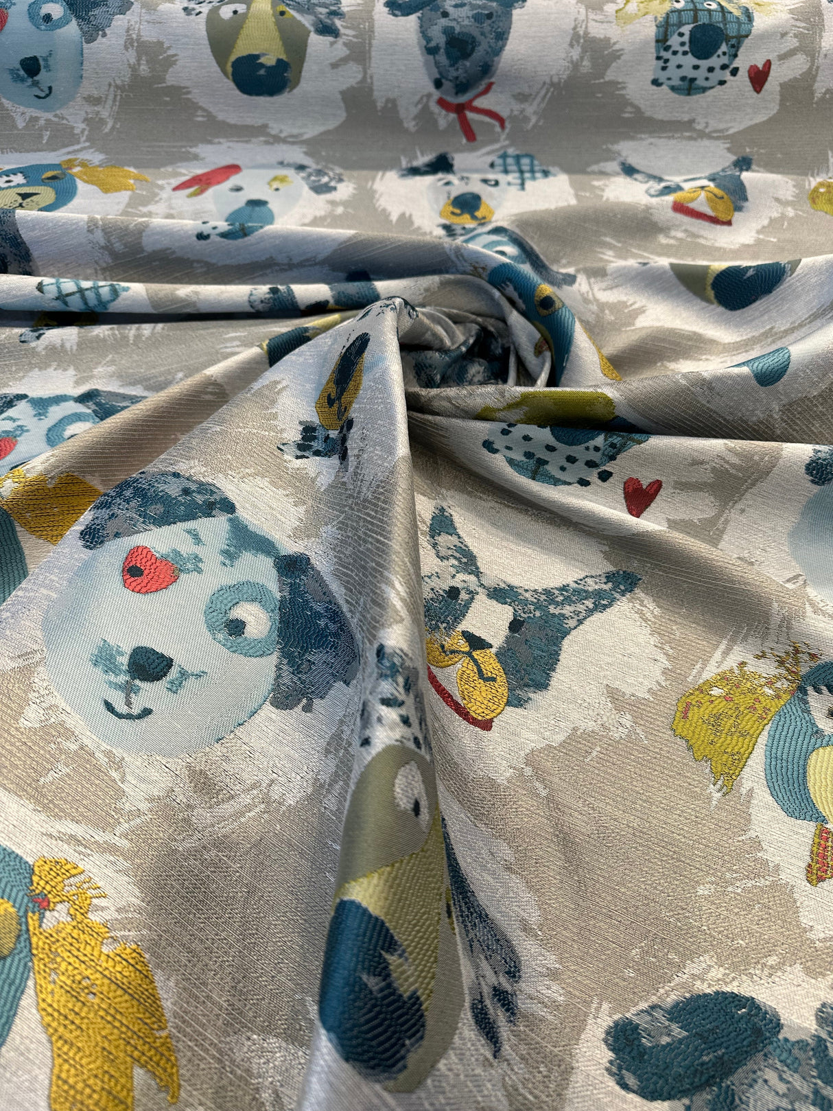 Dog Dogaholic Multi Polyester Fabric - Multicolored Dog Pattern, 54" Width (1 Yard)