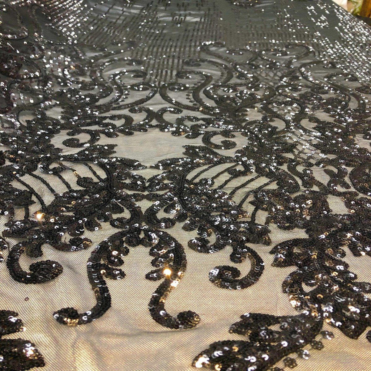 Stretch Sequins Damask Fabric