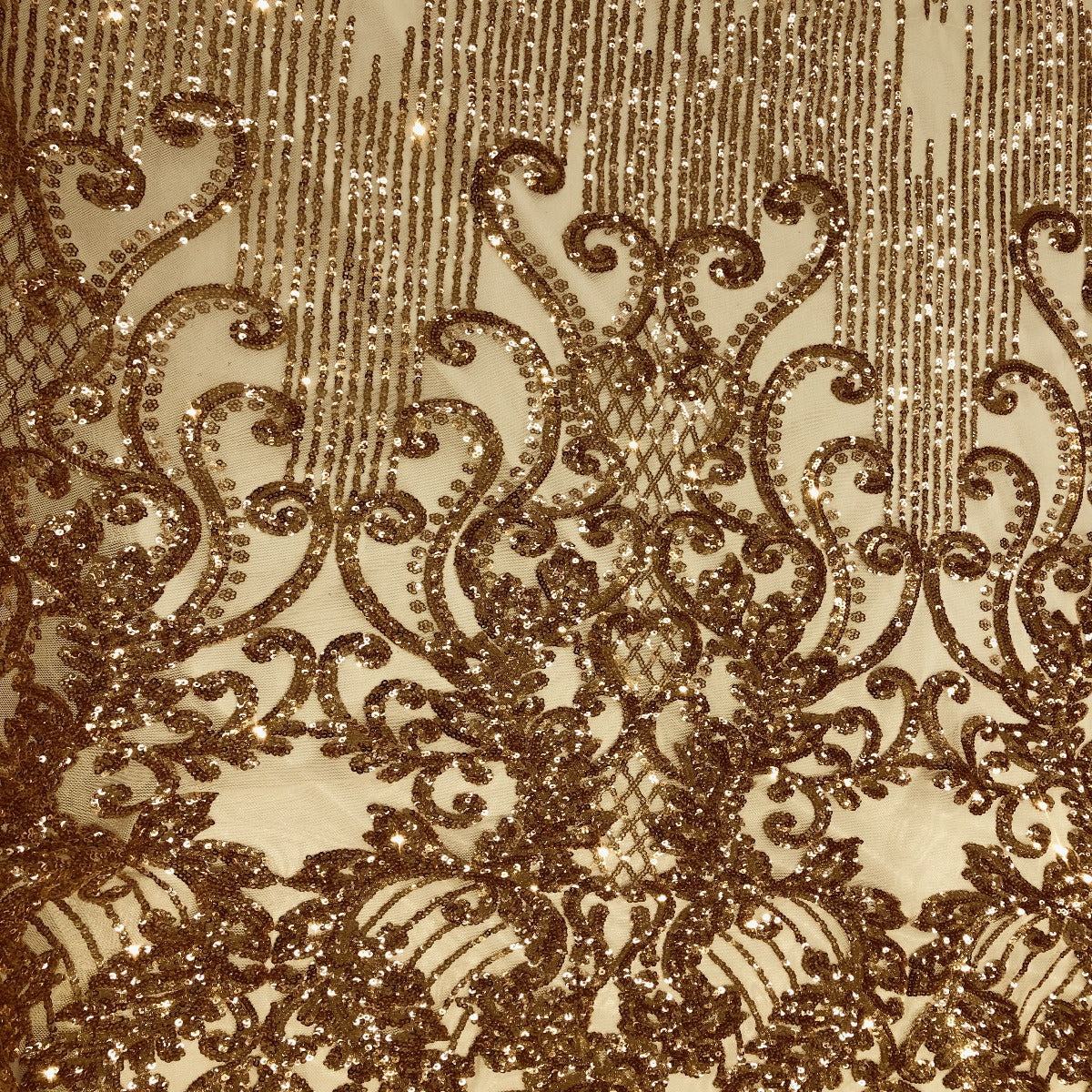 Alta Striped Damask Stretch Sequins Nylon Spandex Mesh Fabric - Pearl Blue Iridescent, Striped Damask, 60" Width (1 Yard)