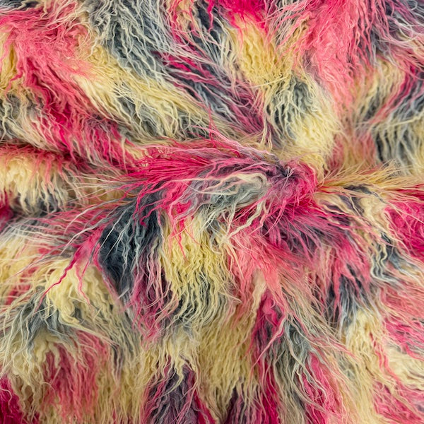 Faux Fur Fabric Multicolor Curly Long Pile