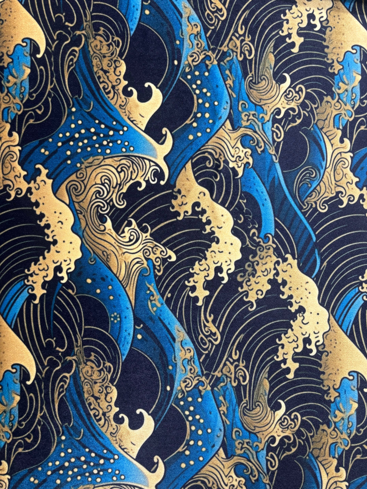 Golden Waves Printed Velvet Fabric - Gold Waves Print, 54" Width (1 Yard)