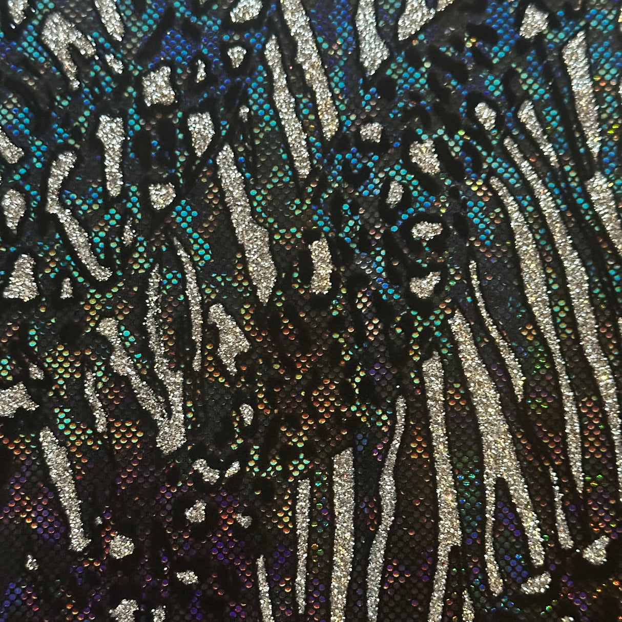 Nylon Spandex Cheetah Metallic Flocking Hologram Fabric