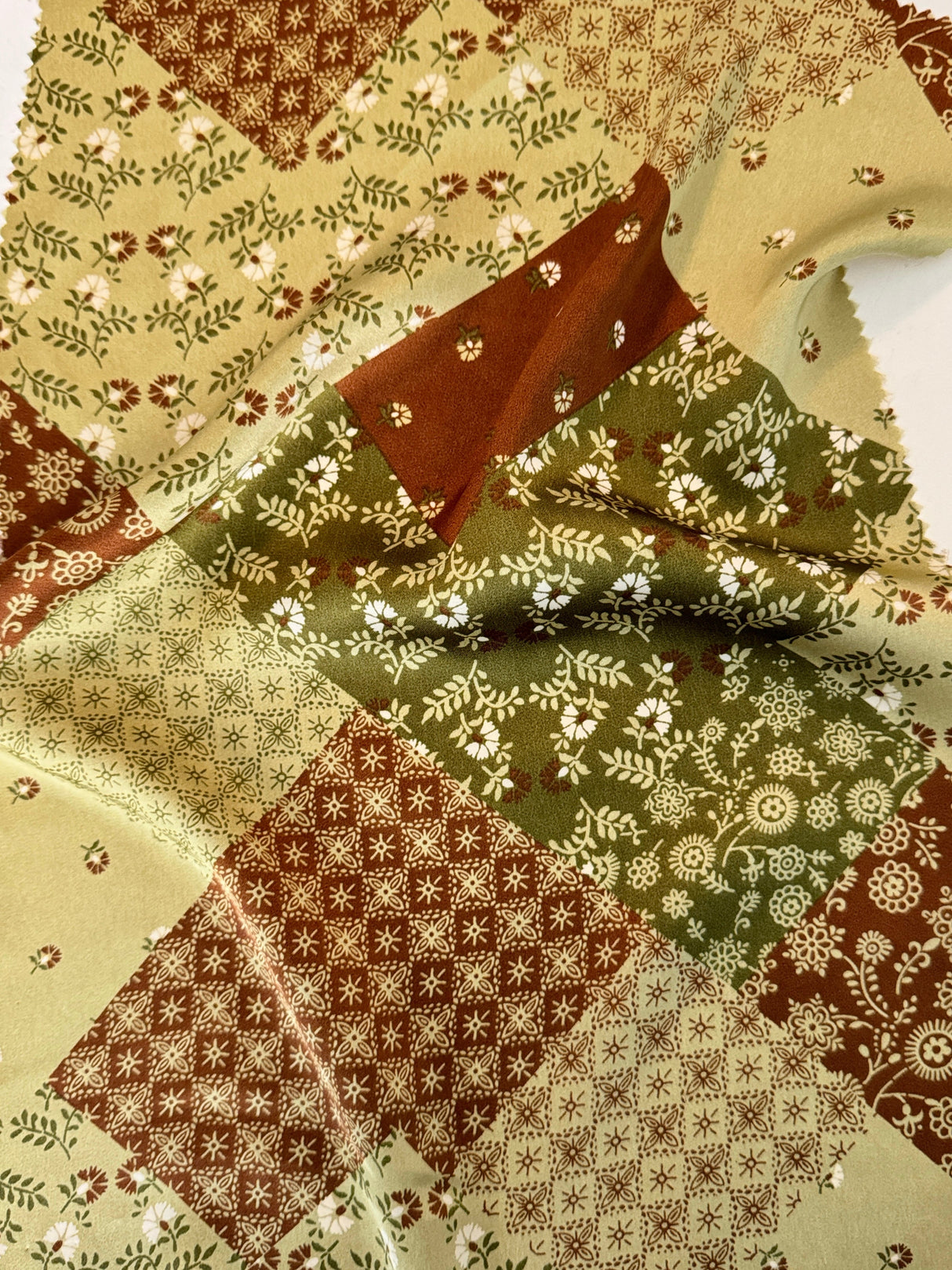 Printed Satin Green Patchwork Floral