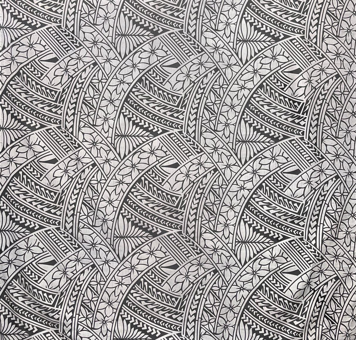 Hibiscus Traditional Polynesian Tattoo Poly Cotton Fabric - Hibiscus Tattoo Pattern, 45" Width, 65% Polyester 35% Cotton (1 Yard)