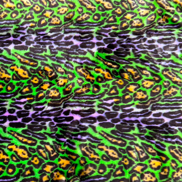 Faux Fur Fabric Multicolor Rainbow Leopard Print