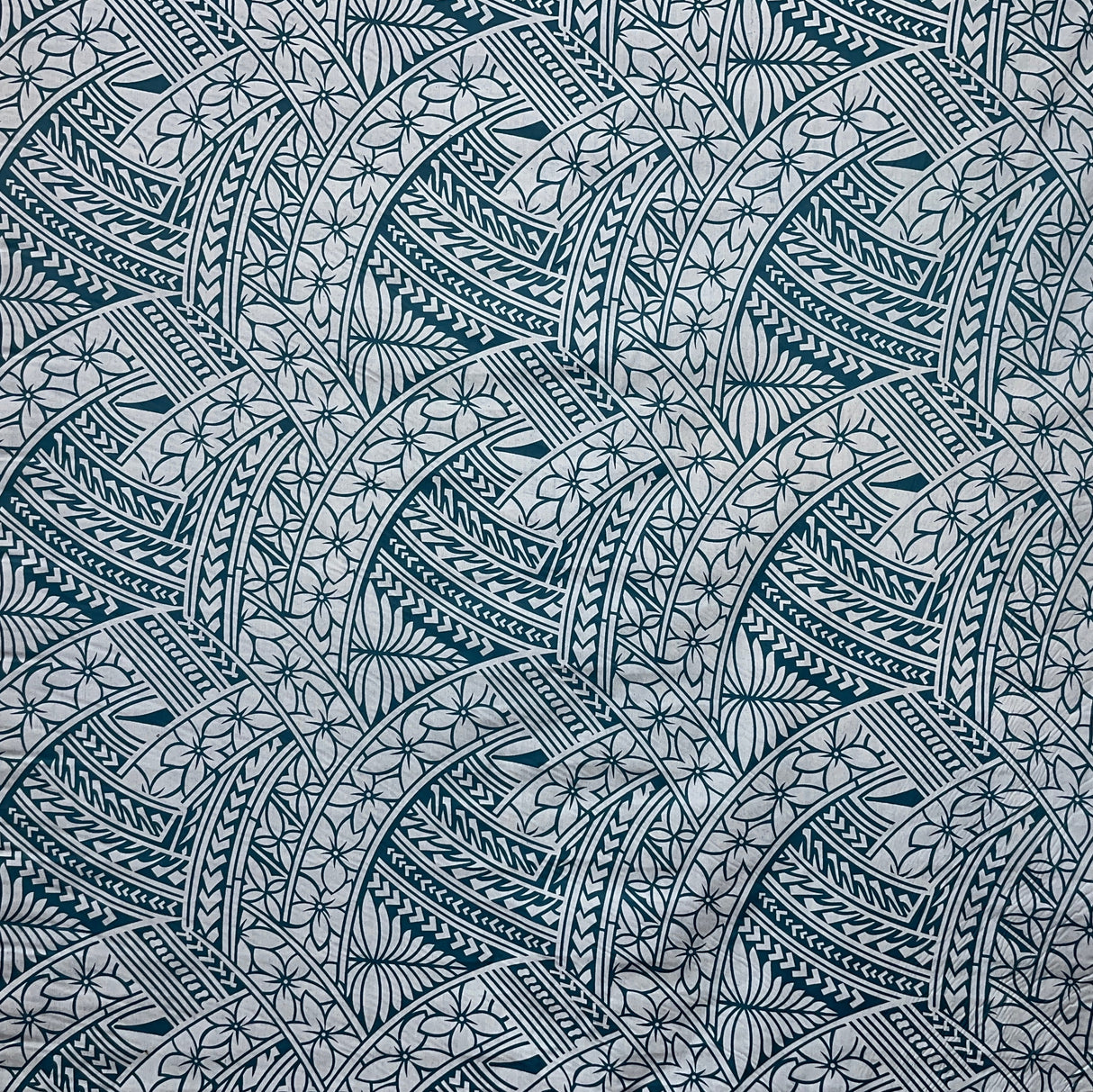 Hibiscus Traditional Polynesian Tattoo Poly Cotton Fabric - Hibiscus Tattoo Pattern, 45" Width, 65% Polyester 35% Cotton (1 Yard)