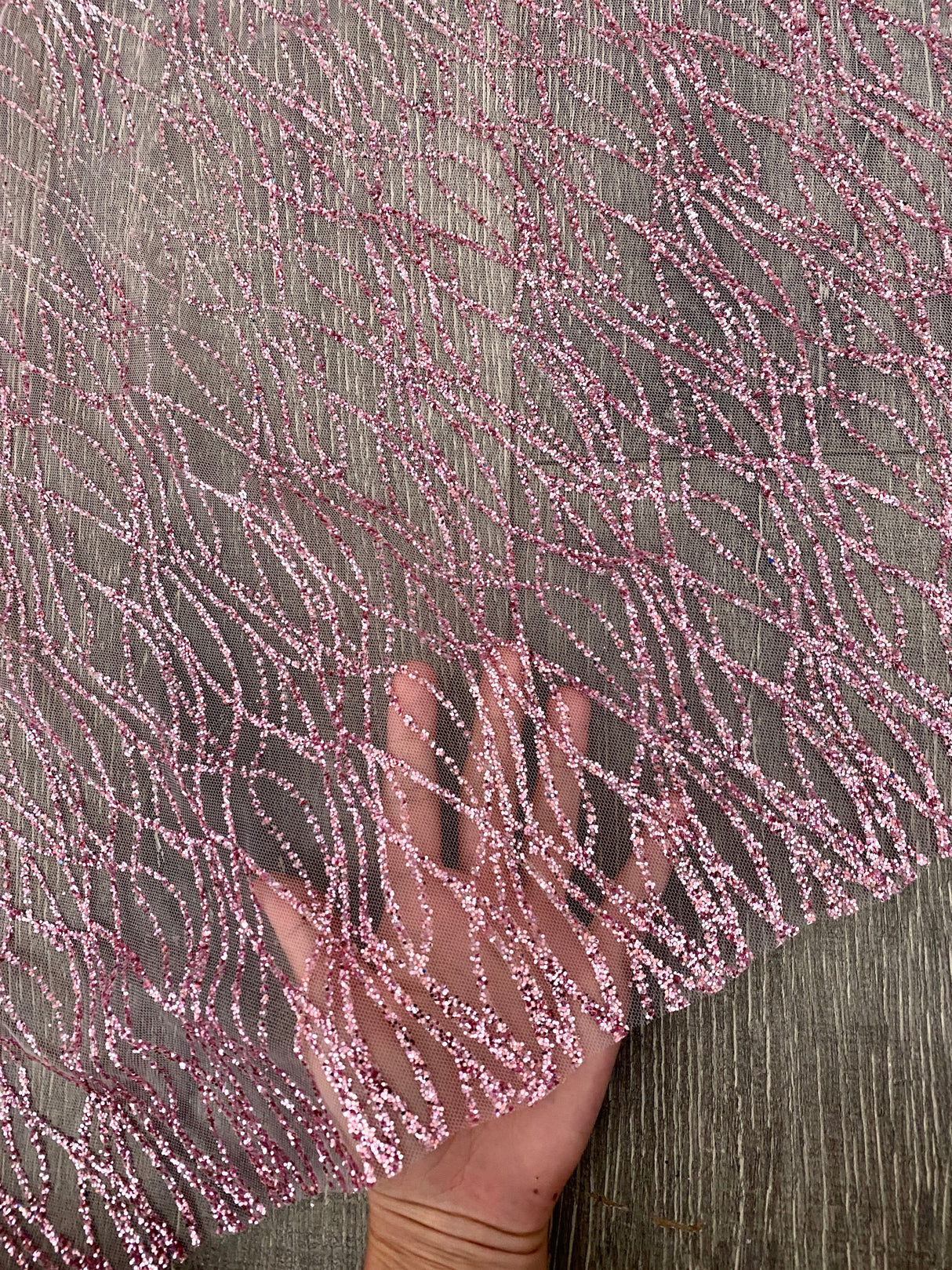 Pink Glitter Lace on Mesh