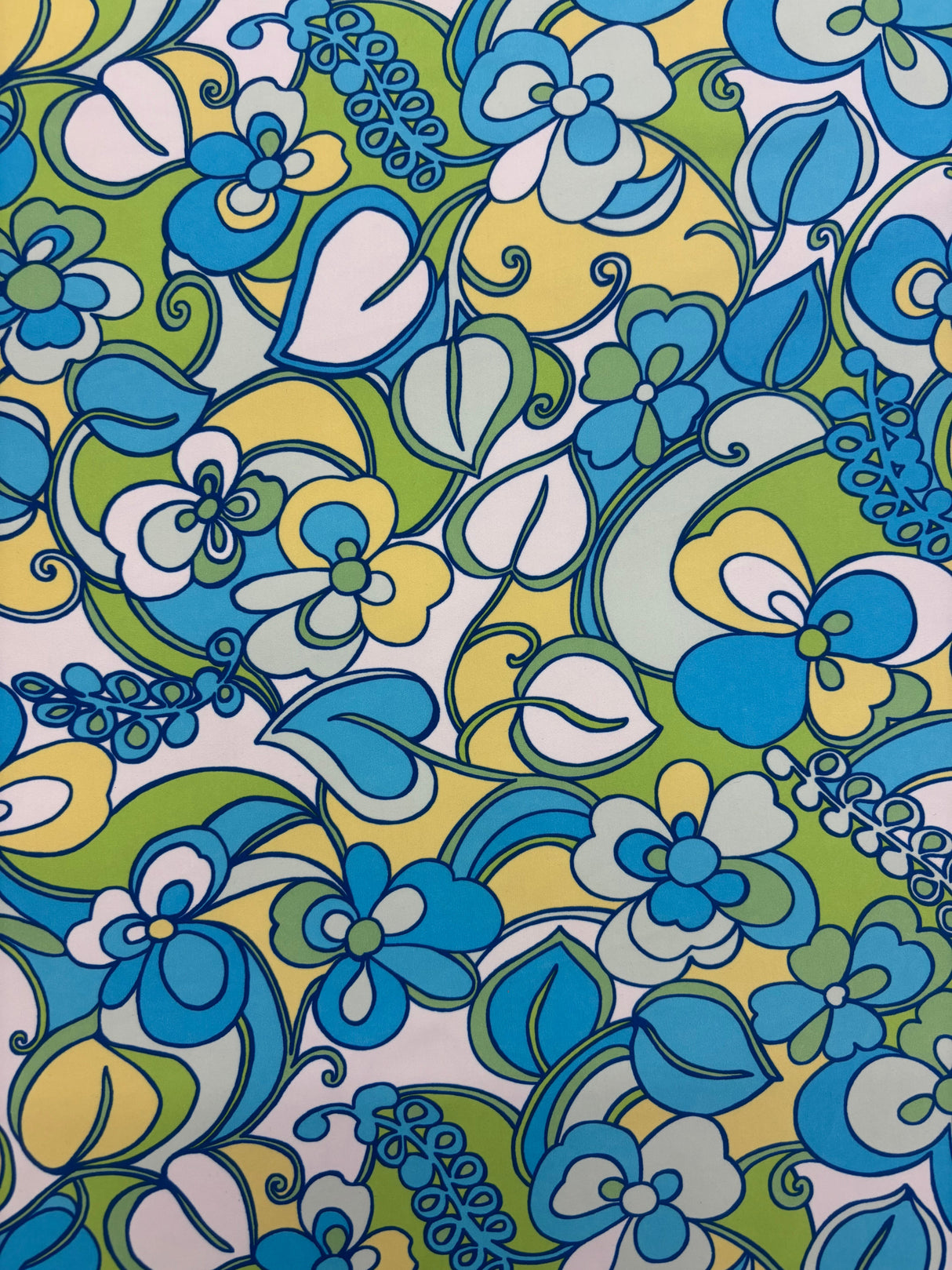 Blue Floral Print Polyester Spandex Fabric - Blue Floral Print, 58"/60" Width (1 Yard)