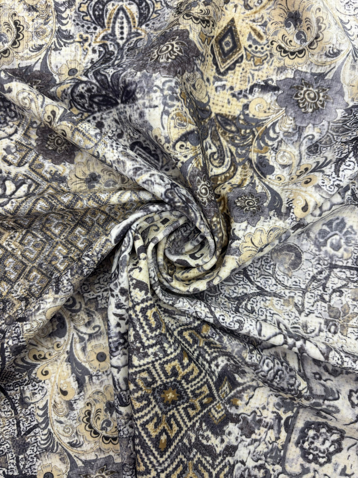 Grey Damask Print Spandex Fabric - Grey Damask Print, 58"/60" Width (1 Yard)