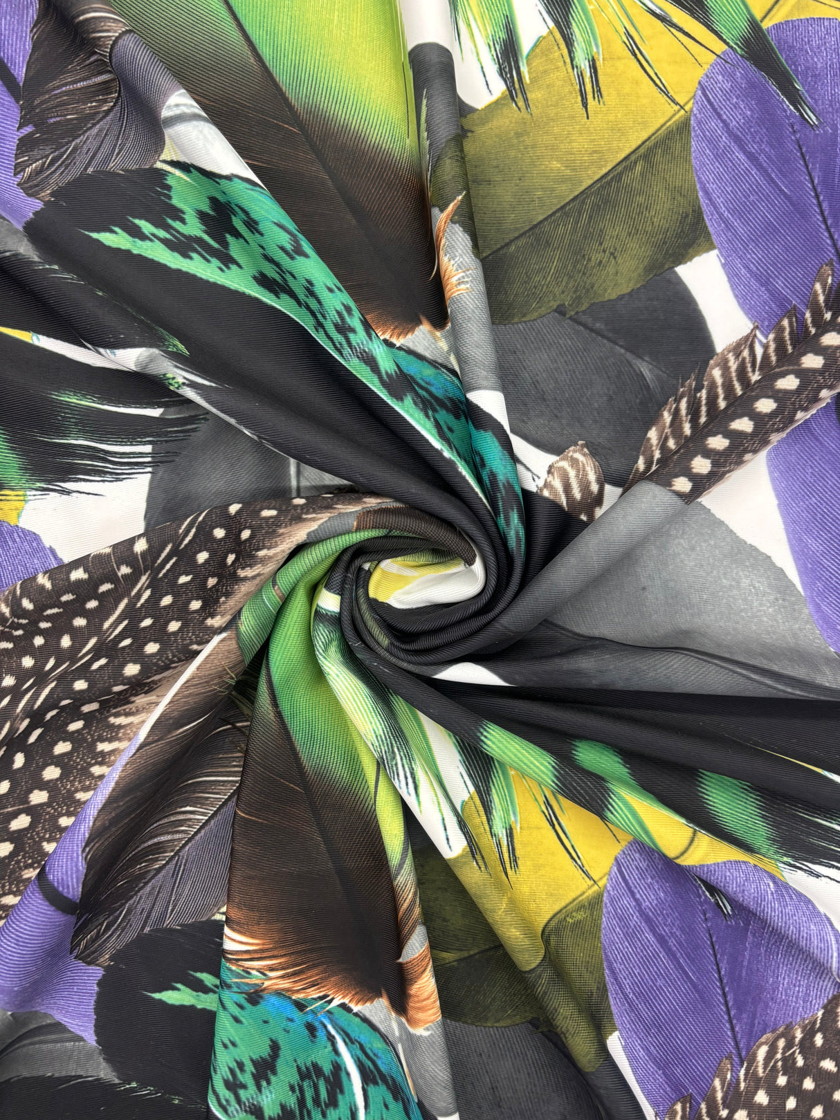 Bird Feather Print Polyester Spandex Fabric - Bird Feather Print, 58"/60" Width (1 Yard)